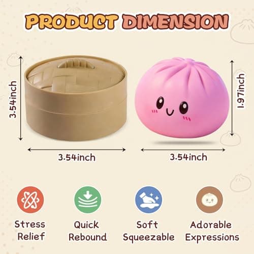Dumpling Squishy 4 Pack, Glitter Dumpling Squishy Fidget Sensory Toys, Colorful Dumplings Squishies Stress Balls for Anxiety Relief, Bao Bun Squeeze for Kids Adults Presents thumbnail 2