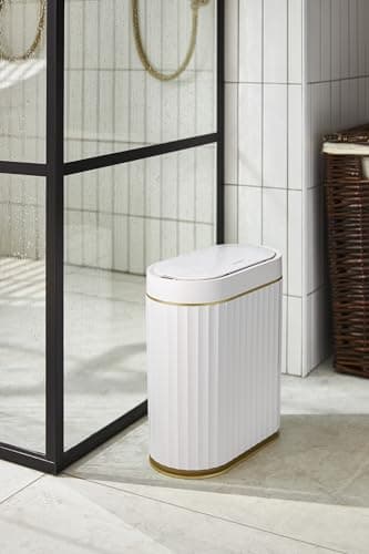 ELPHECO Bathroom Trash Can with Lid 2 Gallon Sensor Garbage Can, Automatic Trash Bin, Motion Sensor Trash Can, IPX5 Waterproof Plastic Wastebasket for Bathroom, Bedroom, Kitchen, Office, White Gold thumbnail 2