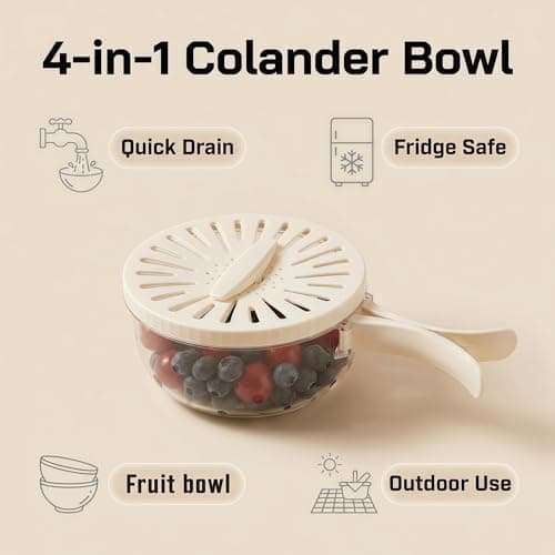 Multifunctional Fruit Washing Bowl with Strainer,2 in 1 Drain basket and Fruit Strainer Container with Lid,Fruit Washer Bowl for Kitchen,Fridge,Picnic & Camping(1QT) thumbnail 3