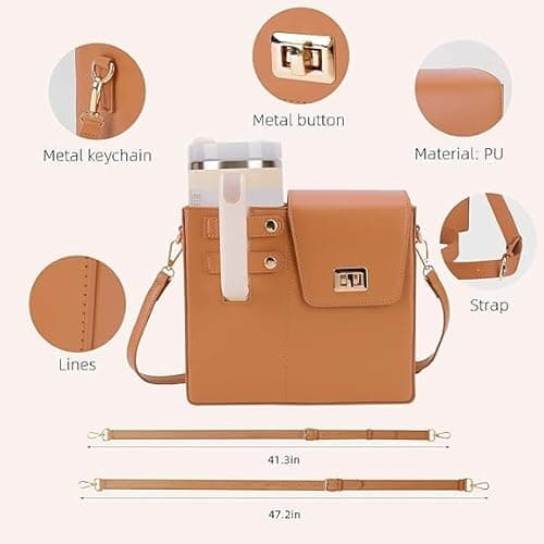 Stanley Outdoor Portable Crossbody Cup Storage Bag with Purse, Crossbody Bag for Stanley Bottle - Khaki thumbnail 4