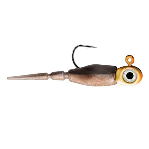 Northland Tackle Rigged Tungsten Pin Fry Ice Fishing Jig with Minnow Fry Body, 2 Pre-Rigged Jig Heads & 3 Extra Ice Fishing Plastics, Tungsten Jig Heads for Panfish, 1/16 Oz, Woodtick - Image 1
