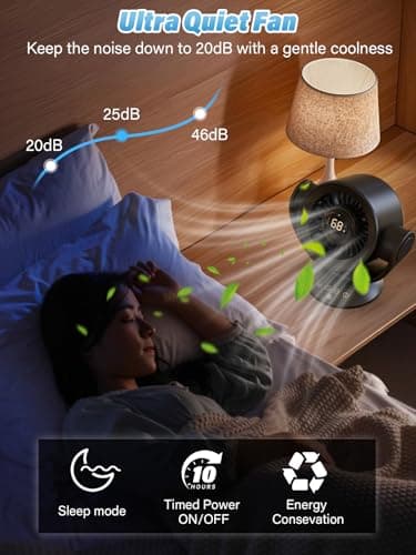 incihic Desk Fans for Bedroom,Air Circulator Fan，90°Vertical +120°Auto Oscillating, 100 Speeds, 10H Timer, Quiet Fan, Digital Display Rechargeable USB, with Remote,for Home, Office（white） thumbnail 6