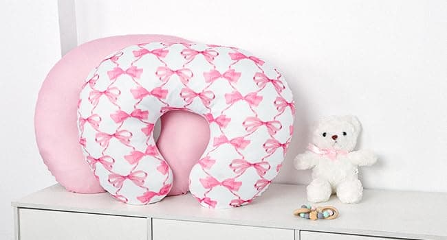 HNHUAMING Nursing Pillow Cover 2 Pack, Stretchy Breastfeeding Pillow Covers, Removable Feeding Pillowcase for Newborn, Ultra Soft Nursing Pillow Slipcover for Baby Girls Boys, Pink Bow thumbnail 3