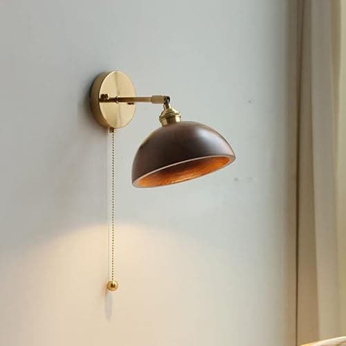 Pull Chain Switch E27 Wood Wall Sconce Adjustable Wall Mounted Lights for Dining Room Living Room Hotel Bedside Reading Wall Lamp (Color : B) - Image 1