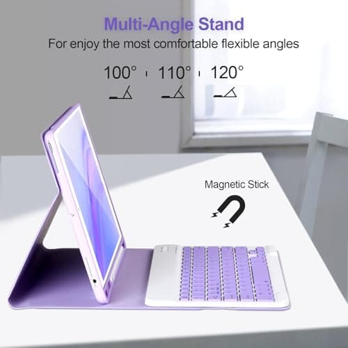 AHYWTAN Keyboard Case for iPad 9/8/7th Gen 10.2’’,Case with Keyboard ipad 10.2 inch,Keyboard for iPad 9th Gen,Bluetooth Keyboard for iPad 10.2,iPad Keyboard Case 9th Gen with Pencil Holder (Purple) thumbnail 6