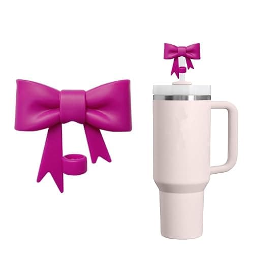 10mm Bow Shape Straw Topper for Stanley Cup (Dark Rose Pink) - Image 1