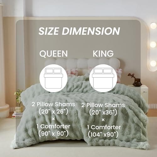 Simple&Opulence Fluffy Faux Fur Comforter Set, Plush Fuzzy Minky Bedding Set, 3 Pieces Warm Soft Comforter Bedding Set for Winter - 1 Shaggy Comforter with 2 Pillow Shams(King, Light Green) thumbnail 4