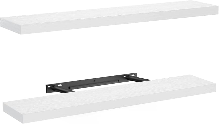 AMADA HOMEFURNISHING Floating Shelves Wall Mounted, 32 x 7 Inch Wall Shelves for Bathroom, Bedroom, Living Room, White Shelves Set of 2 | Wall Shelves with Hidden Bracket, Solid MDF Wood, 22 lbs Max Load per Shelf, Easy to Assemble, Multi-Wall Compatible - Image 1