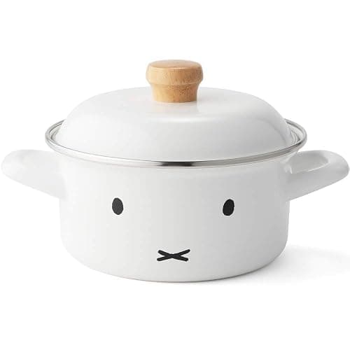 Fuji Horo Casserole Two-Handed Pot, White, Induction Compatible, 5.9 inches (15 cm), Miffy Face - Image 1