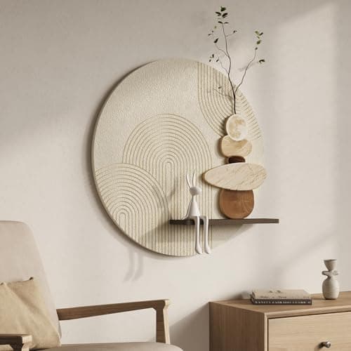 3D Textured Neutral Abstract Wall Art Decor with Shelf, Boho Beige and Brown Artwork for Walls, Modern Minimalist Wall Decor for Living Room, Hallway, Dining Room, Kitchen, Bedroom, Office 24x24 Inch - Image 1