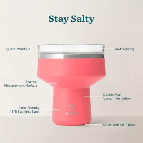 REDUCE Saltini 16 oz Cocktail Tumbler - Insulated Margarita Tumbler with Lid - Keeps Drinks Cold for 10 Hours - 360 Sippable Martini Glass Alternative - Shatterproof, Perfect for Parties - Daiquiri thumbnail 3