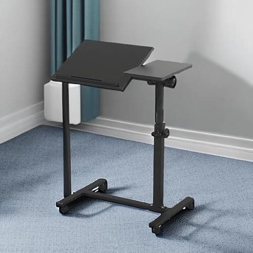 TigerDad Overbed Bedside Desk Mobile Rolling Laptop Stand Tilting Overbed Table with Wheels Height Adjustable Tray Table for Laptop Bed Sofa Side Table (Black) thumbnail 5
