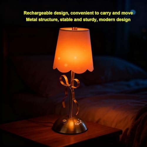 GOWENIC Cordless Bedside Lamp, Single Cute Bow Table Lamp with Fabric Shade, 1200mAh Rechargeable Battery, for Bedroom Dining Patio thumbnail 3