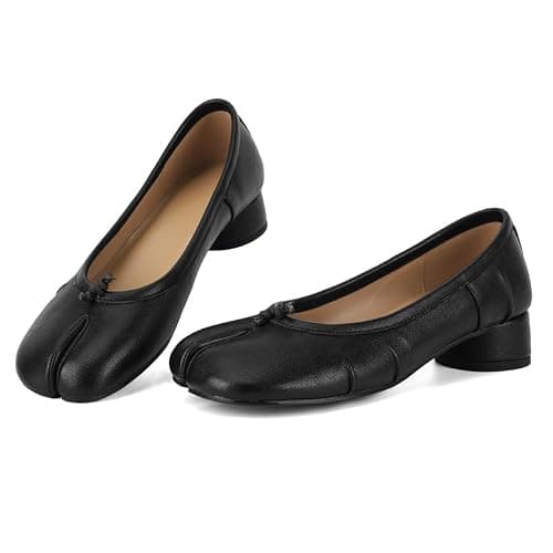 MLTT Tabi Flats for Women Split Toe Ballet Pumps with Low Block Heel | Split-toe ballet pumps with a closed back and 1.8-inch low block heel for work, dinners, parties,everyday styling. thumbnail 7