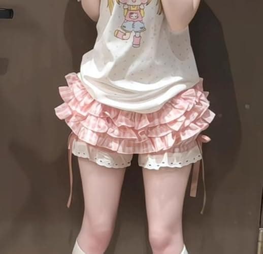 Womens Y2K Off Shoulder Kawaii T-Shirt Suit Hrajuku Plaid Ruffled Lace Pumpkin Short Pants Cute Cat Graphic Tops thumbnail 4