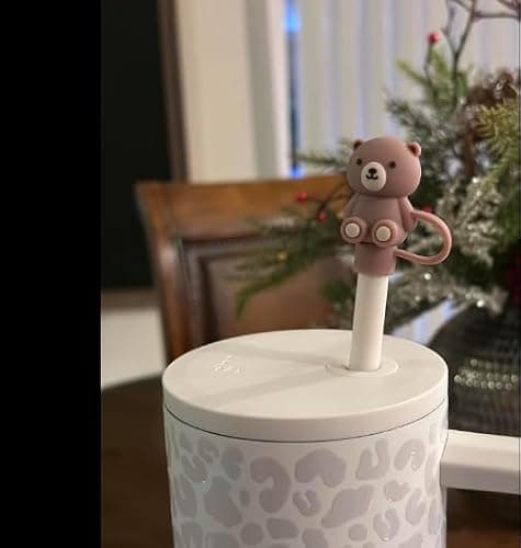 Cute Bear Straw Cover for Stanley Cup, Silicone Straw Topper for Stanley Cup 30&40oz with Tumblers, 10mm 0.4in Lid Accessories for Stanley Straws (2 Bear) thumbnail 6