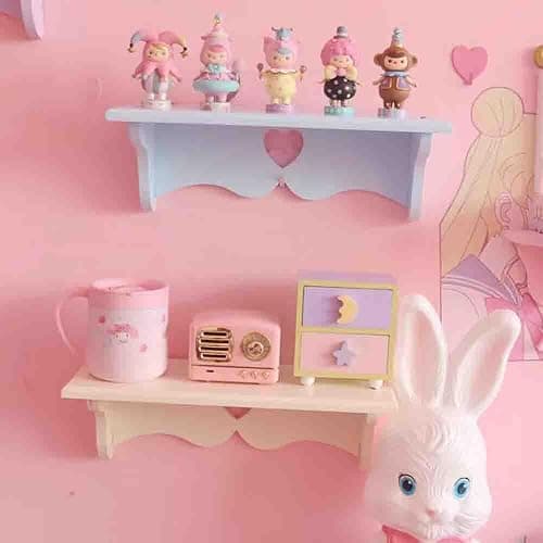 PEXIZUAN Kawaii Wood Floating Shelf Kawaii Wall Decor Kawaii Room Decor Kawaii Love Pink Room Decor (Pink) thumbnail 3