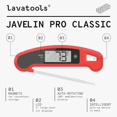 Lavatools Javelin® PRO Classic Ultra-Fast 2-Second Professional Digital Instant Read Meat Thermometer for Grill and Cooking, Auto-Rotating Backlit Display, IP65 Water Resistant – Ink thumbnail 3