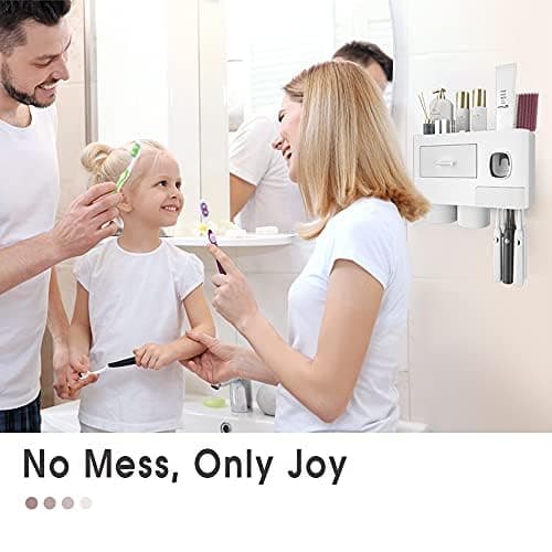 iHave Toothbrush Holders for Bathrooms, 2 Cups Toothbrush Holder Wall Mounted with Toothpaste Dispenser - Large Capacity Tray, Cosmetic Drawer - Bathroom Decor & Bathroom Accessories - 2 cup - White thumbnail 7