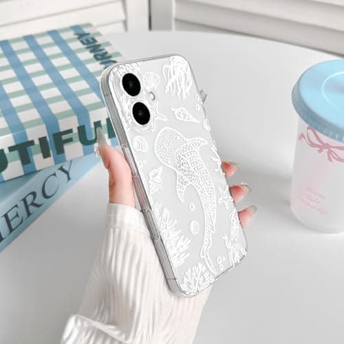 NITITOP Compatible with iPhone 17 Case Clear Cute Shell Whale Sea Ocean Animal Pattern for Women Girls Full Camera Lens Slim Shockproof Protective Phone Cover - White Fish thumbnail 7