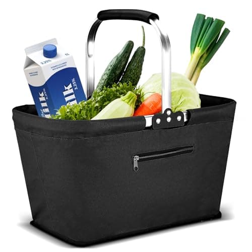 Yeabett 22L Einkaufskorb, Praktischer Klappkorb Einkaufstasche mit Gepolsterten Griffen für Reisen, Picknick, Einkaufen, Geschenke(Schwarz) - 22 Liter - Schwarz - Image 1