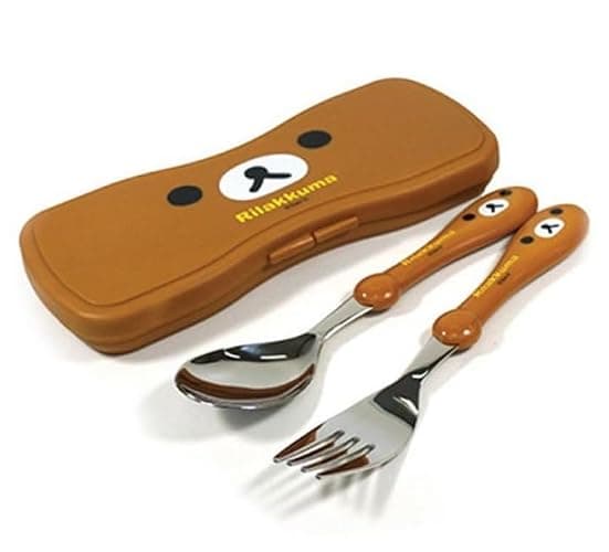 Cute Bear Designed Fork and Spoon Flatware Set with Case, Large Size (Brown) - Image 1