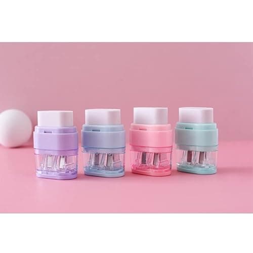 Waremew 1PCS Manual Pencil Sharpener with Eraser, 2 Sharpening Holes Sharpener with Eraser for School, Office and Home Supplies (Purple) thumbnail 5