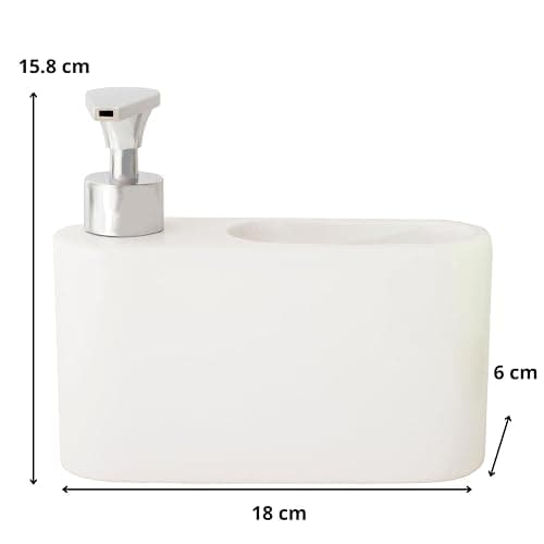 KOOK TIME Distributeur Liquide Vaisselle Porte Eponge pour Cuisine | Distributeur Savon Liquide pour Les Mains avec Espace Porte éponge | Porte Savon Cuisine | Matériel: céramique | Couleur: Blanc thumbnail 3