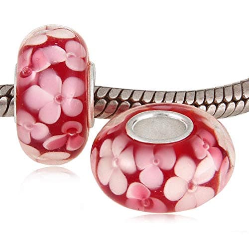 Murano Glass Charms Authentic 925 Sterling Silver Charms Core Red Flower Pink Love Heart White Yellow Glass Beads fit Pandora Style Bracelet for Women Wife Anniversary DIY Gift thumbnail 5