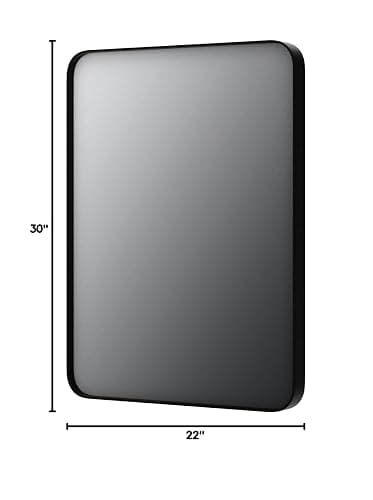 LOAAO Black Metal Framed Bathroom Mirror for Wall, 22X30 Inch Rounded Rectangle Mirror, Matte Black Bathroom Vanity Mirror Farmhouse, Anti-Rust, Hangs Horizontally or Vertically thumbnail 2