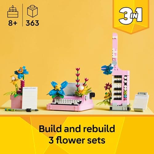 LEGO Creator 3 in 1 Typewriter with Flowers - Building Toy with 3 Building Options, Typewriter, Flowerpot with Pen & Notebook, or Keytar - Gift Idea for Birthdays - 31169 thumbnail 2