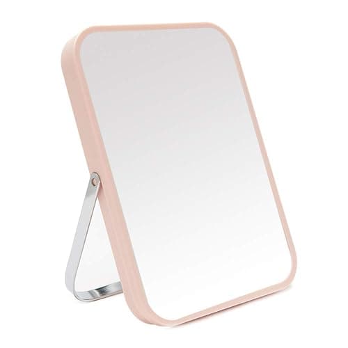 YEAKE Table Desk Vanity Makeup Mirror,8-Inch Portable Folding Mirror with Metal Stand 90°Adjustable Rotation Tavel Make Up Mirror Hanging Bathroom for Shower Shaving(Pink) - Image 1