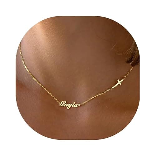 Elemtansy Custom Name Necklace with 1-3 Tiny Names - 18K Gold-Plated Family Necklace Personalized with Heart, Cross, Paw Print - Christmas Jewelry Gifts for Mom, Wife - Image 1