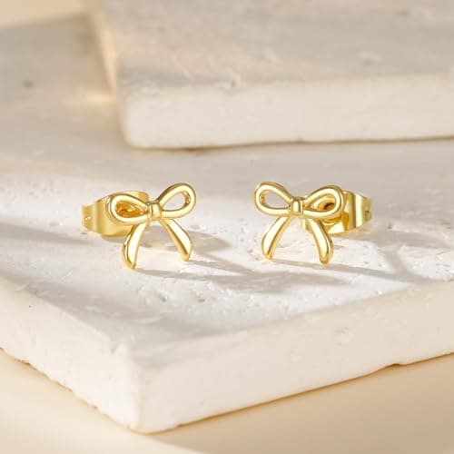JIAOGE Bow Earrings for Girls Kids Earring - Gold Studs Earrings for Women Gold Earrings for Women Hypoallergenic Earring for Girl Kids Jewelry Gifts for Girls Gift for Teen Girl Gifts Trendy Stuff thumbnail 6