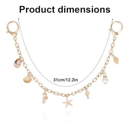 Lyreh Starfish Bag Chain for Women, Starfish Bag Charm with Seashell Pearl Designs Beach Chain Handbag Purse Decor (Gold-Tone) thumbnail 2