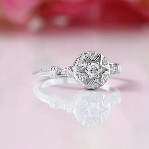 1 Ct Round Cut Diamond Vintage Art Deco Star Shape Edwardian Engagement Rings For Women 14K White Gold Plated 925 Sterling Silver Handcrafted Openwork Anniversary Ring Customized Jewelry Gift For Her thumbnail 5