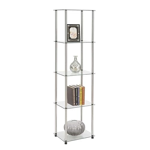 Convenience Concepts Designs2Go Classic Glass 5 Tier Tower 15.75" - Modern Media Storage Bookshelf for Living Room, Display Bookcase for Family Room, Bedroom, Bathroom, Office, Glass/Chrome thumbnail 5