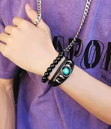 Zodiac Necklace and Bracelet Set Hand Woven Leather Zodiac Bracelet Rectangle 12 Constellation Pendant Necklace Zodiac Sign Jewelry for Women Men thumbnail 3