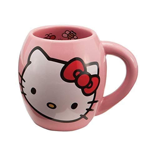 Vandor 18062 Hello Kitty 18 oz Oval Ceramicl Mug, Pink, White, and Red - SS-VG-18062 - Image 1
