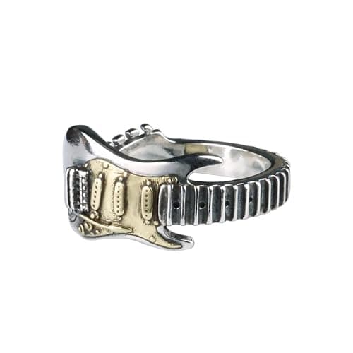 Rock Music Guitar Open Band Ring for Men Women Punk Gothic Statement Adjustable Extendable Knuckle Middle Finger Bands Fashion Hip Hop Biker Jewelry for Dad Comfort Fit - Image 1
