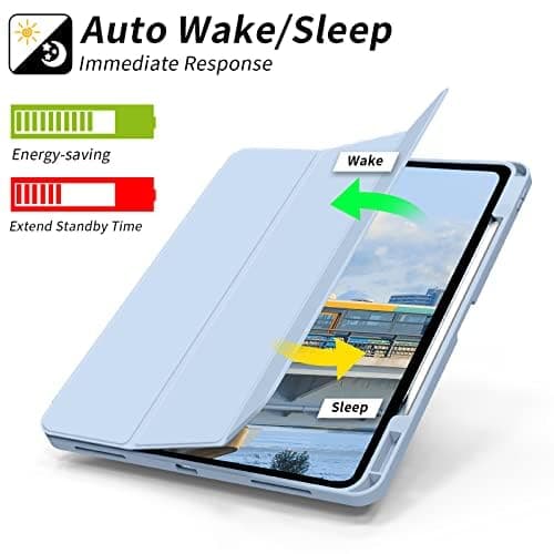 KenKe Case for iPad Pro 12.9 Inch (6th/5th, 2022/2021), for iPad Air 13 Inch (M3/M2, 2025/2024) with Pencil Holder, Smart Trifold Stand Cover & Auto Wake/Sleep for iPad Pro 12.9 Case, Sky Blue thumbnail 3