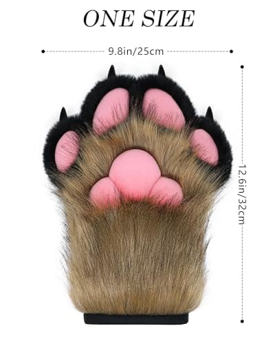 BNLIDES Cosplay Fursuit Paw Gloves Furry Claw Gloves Built-in Whistle Decompression Toys Costume Party Accessories for Adult (Khaki-Black) thumbnail 6