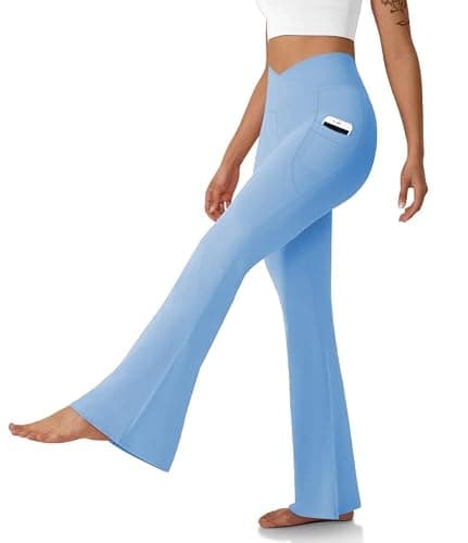 DLOODA Women's Flare Leggings with Pockets-Crossover High Waisted Bootcut Yoga Pants-Tummy Control Bell Bottom Leggings - Image 1