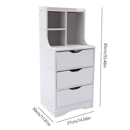 Nightstand with 3 Drawers, 33.4 in Tall Storage Night Stand with Hutch, Nightstands Bedside Table with Drawers & Storage Shelf, 3 Drawer Dresser, Small Bed Side End Tables for Bedroom, Living Room thumbnail 3