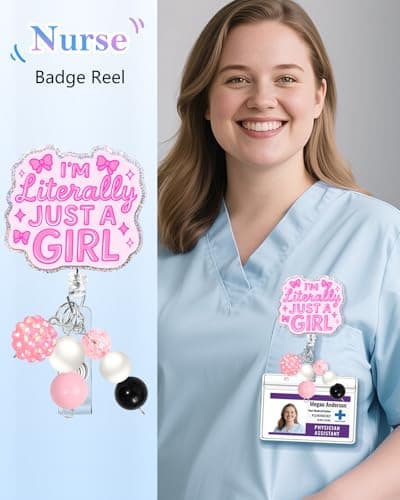 Besoar Nurse Badge Reel Retractable - Cute Im Just a Girl Badge Reel Nursing, Beadable Badge Holder with Alligator Clip, Office Medical Worker Pediatric Student Nurse ID Badge Clip Accessories Gifts thumbnail 2