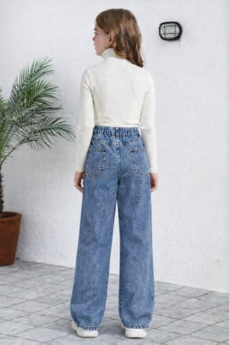 Civpe Girls Baggy Wide Leg High Waist Jeans with Bow Kids Denim Pants for Girls 7–14 Trendy Y2K Casual School Jeans Medium Blue thumbnail 3