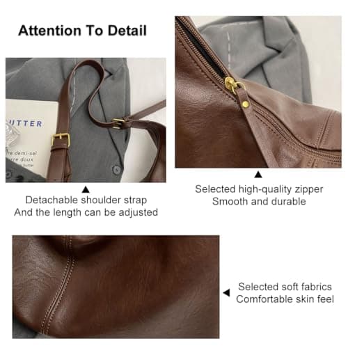 Shoulder Bag for Women, PU Leather Crossbody Hobo Handbags Slouchy Tote Purses for Everyday Travel & Work (Coffee) thumbnail 6