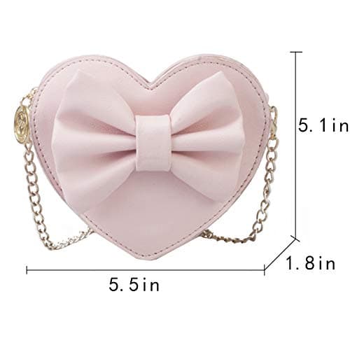 Goclothod Girls Bowknot Mini Coin Purse Heart Shape Cross Body Handbag Shoulder Bag Wallet Light Pink - Light Pink thumbnail 2