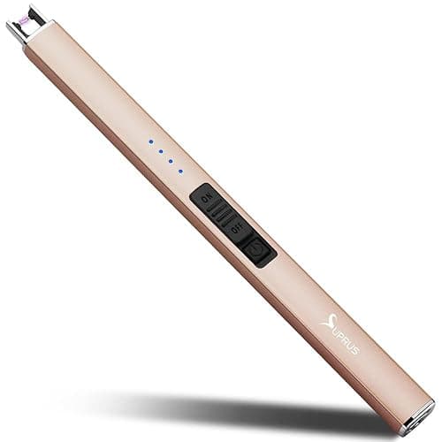 SUPRUS Electric Lighter Arc Windproof Flameless USB Lighter Rechargeable Lighter with Safety Lock for Candle BBQ Camping (champagne Gold) - Gold