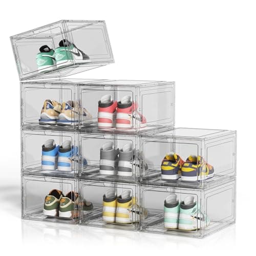 Sturdy Shoe Organizer 9 Pack Clear Shoe Storage Boxes Stackable Shoe Container, Drop front Shoe Box, Shoe Rack for Closet/Entryway, Sneaker Storage Box, Shoe Holder, Shoe Display Case Fit US Size 12 - Image 1